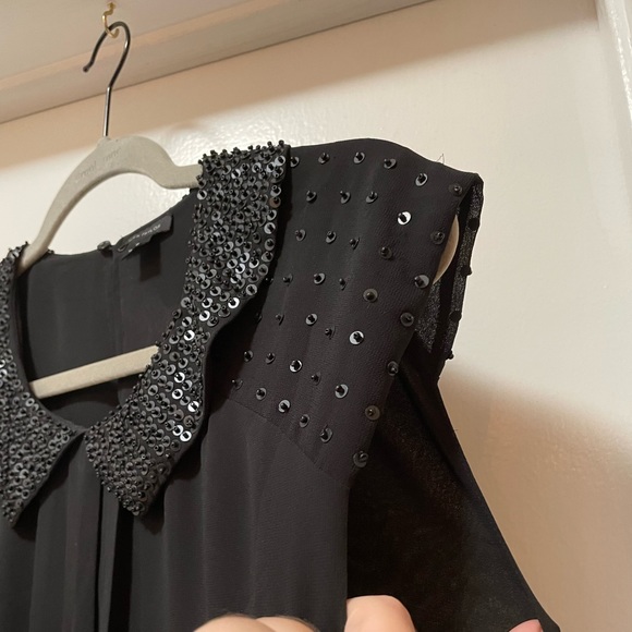 *on hold* Ann Taylor Black Sequin Beaded Collar Blouse - Picture 11 of 12